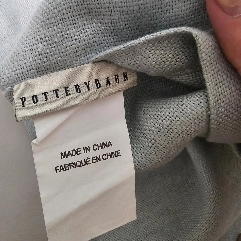 Pottery Barn Linen Pillow Covers Set‎ of 2 Square Light Blue Grey Button 18x18